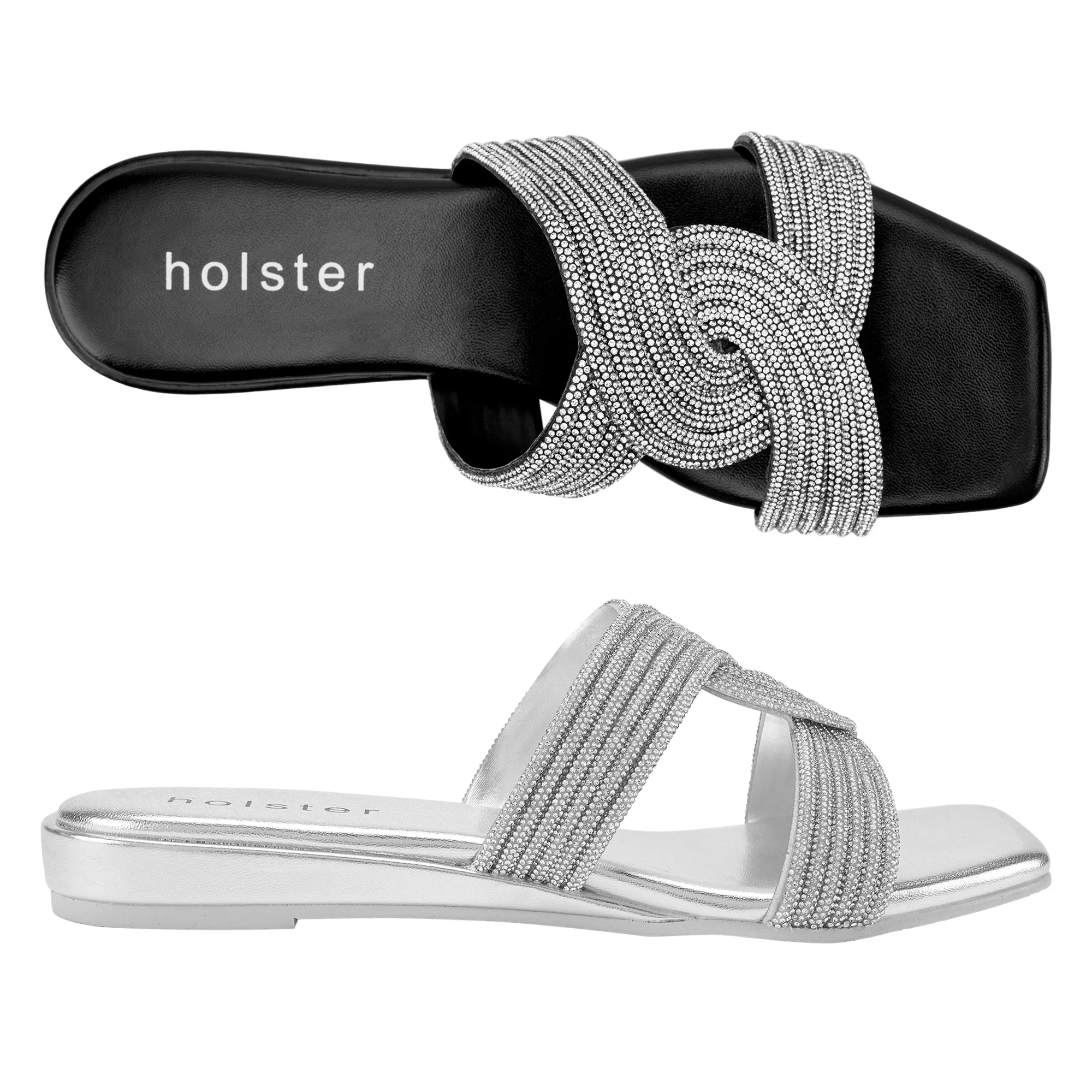 Zara Low Wedge Bundle - Black / Silver